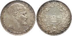 2 Rigisdaler Dinamarca Plata Federico VII de Dinamarca (1808-1863)