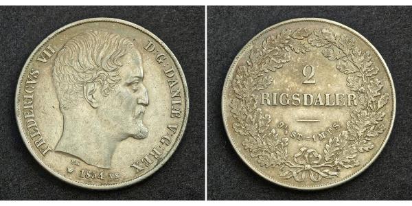 2 Rigisdaler Дания Серебро Фредерик VII король Дании (1808-1863)