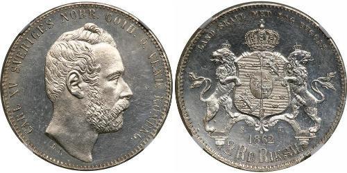 2 Riksdaler Suecia Plata Carlos XV de Suecia (1826 - 1872)