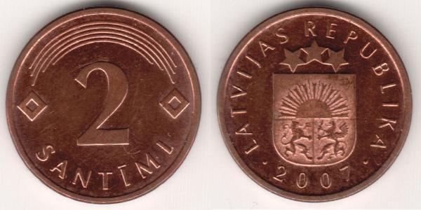 2 Santims Latvia (1991 - ) Steel/Copper 