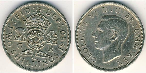 2 Shilling Regno Unito  Argento Giorgio VI (1895-1952)