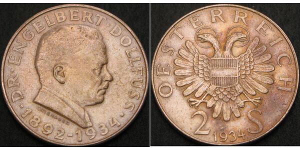 2 Shilling Federal State of Austria (1934-1938) 銀 