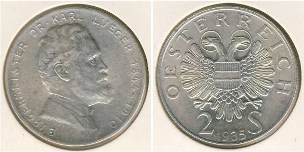 2 Shilling Federal State of Austria (1934-1938) 銀 