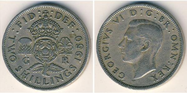2 Shilling 英国 銀 乔治六世 (1895-1952)