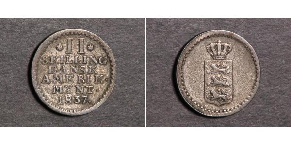 2 Skilling Dinamarca Plata Federico VI de Dinamarca (1768 -1839)