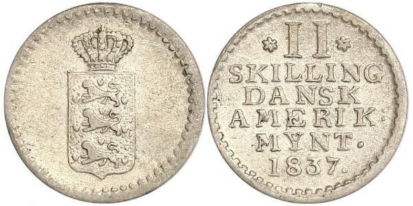 2 Skilling Данія Срібло Фредерик VI, король Данії (1768 -1839)