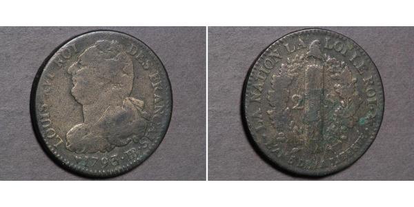 2 Sol Kingdom of France (843-1791) Bronze Louis XVI de France (1754 - 1793)
