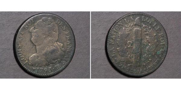 2 Sol Kingdom of France (843-1791) Bronze Louis XVI of France (1754 - 1793)