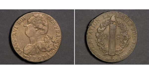 2 Sol 中世纪的法国 青铜 路易十六 (1754 - 1793)