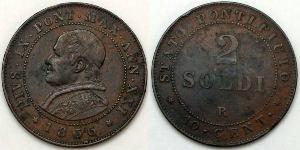 2 Soldo Vatican (1926-) Copper Pope Pius IX (1792- 1878)