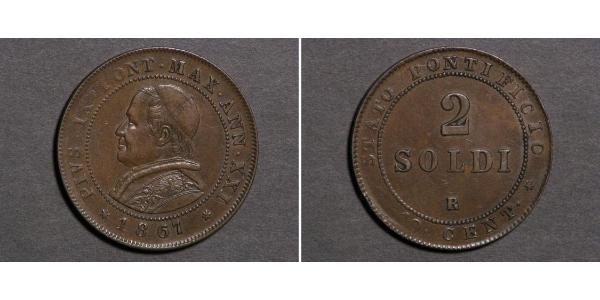 2 Soldo Vatican (1926-) Copper Pope Pius IX (1792- 1878)