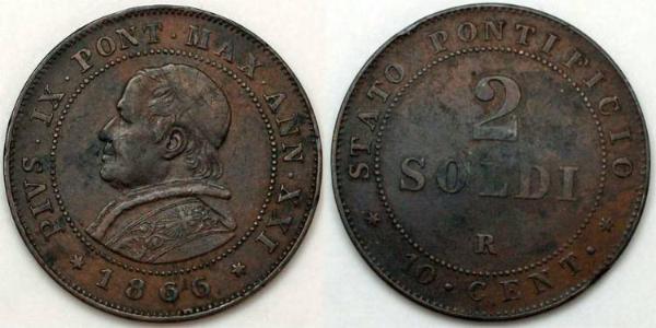 2 Soldo Vatican (1926-) Copper Pope Pius IX (1792- 1878)