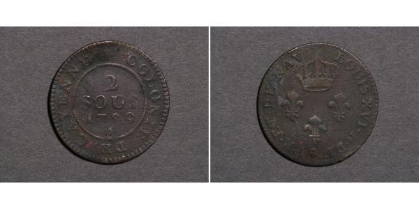 2 Sou French Guiana Copper Louis XVI of France (1754 - 1793)