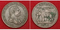 2 Stiver Sri Lanka / Reino Unido de Gran Bretaña e Irlanda (1801-1922) Cobre Jorge III (1738-1820)