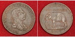 2 Stiver Sri Lanka / Reino Unido de Gran Bretaña e Irlanda (1801-1922) Cobre Jorge III (1738-1820)