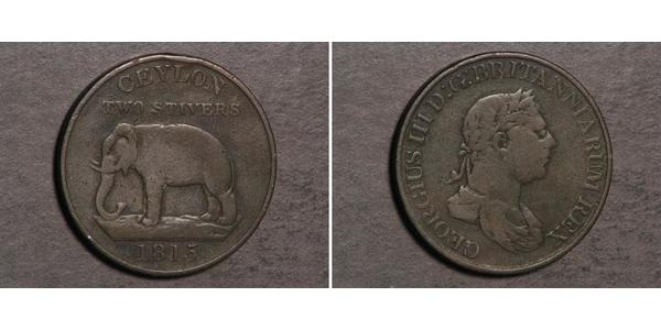 2 Stiver Sri Lanka/Ceylon / 大不列颠及爱尔兰联合王国 (1801 - 1922) 銅 喬治三世 (1738-1820)
