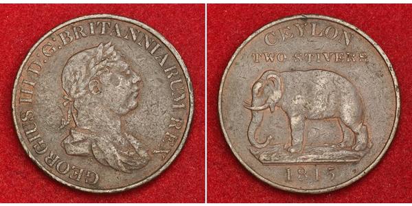 2 Stiver Sri Lanka/Ceylon / 大不列颠及爱尔兰联合王国 (1801 - 1922) 銅 喬治三世 (1738-1820)