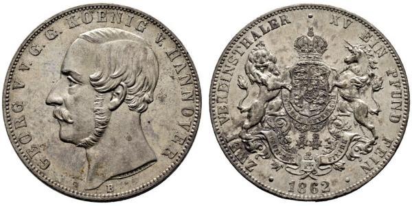 2 Thaler Royaume de Hanovre (1814 - 1866) Argent Georges V de Hanovre (1819 - 1878)