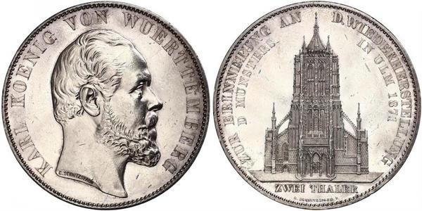 2 Thaler Royaume de Wurtemberg (1806-1918) Argent Charles Ier de Wurtemberg