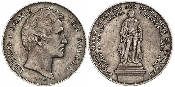 2 Thaler Regno di Baviera (1806 - 1918) Argento Ludovico I di Baviera (re)(1786 – 1868)