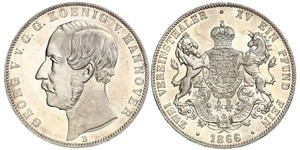 2 Thaler Regno di Hannover (1814 - 1866) Argento Giorgio V di Hannover (1819 - 1878)