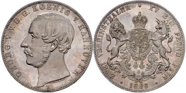 2 Thaler Regno di Hannover (1814 - 1866) Argento Giorgio V di Hannover (1819 - 1878)