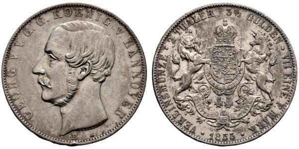 2 Thaler Regno di Hannover (1814 - 1866) Argento Giorgio V di Hannover (1819 - 1878)