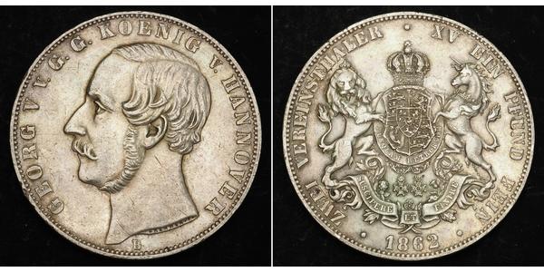 2 Thaler Regno di Hannover (1814 - 1866) Argento Giorgio V di Hannover (1819 - 1878)