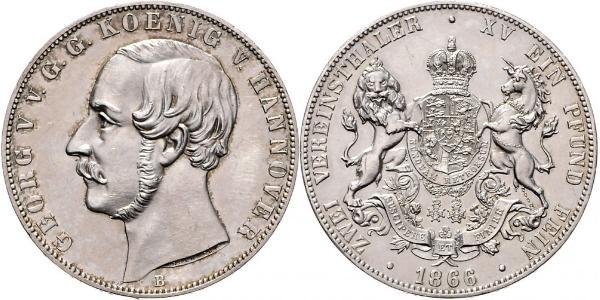 2 Thaler Regno di Hannover (1814 - 1866) Argento Giorgio V di Hannover (1819 - 1878)