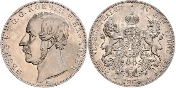 2 Thaler Regno di Hannover (1814 - 1866) Argento Giorgio V di Hannover (1819 - 1878)