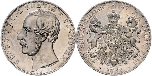 2 Thaler Regno di Hannover (1814 - 1866) Argento Giorgio V di Hannover (1819 - 1878)