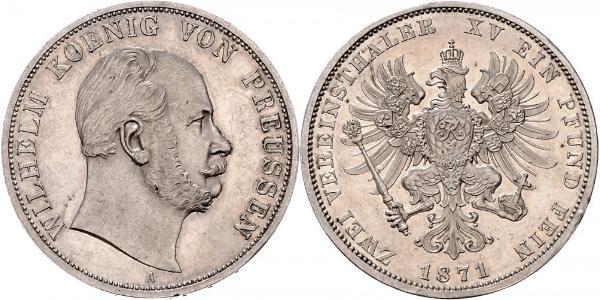 2 Thaler Regno di Prussia (1701-1918) Argento Wilhelm I, German Emperor (1797-1888)