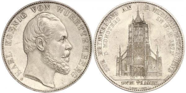 2 Thaler Regno di Württemberg (1806-1918) Argento Carlo di Württemberg