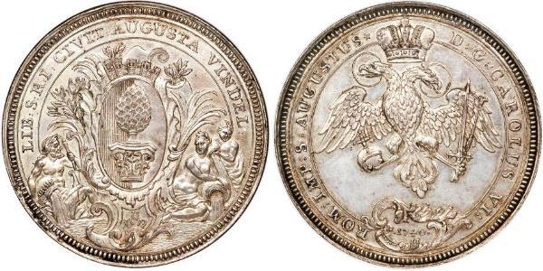 2 Thaler Augsburgo (1276 - 1803) Plata Carlos VI, Emperador del Sacro Imperio Romano (1685-1740)