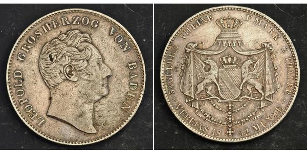 2 Thaler Gran Ducado de Baden (1806-1918) Plata Leopoldo I de Baden(1790 – 1852)