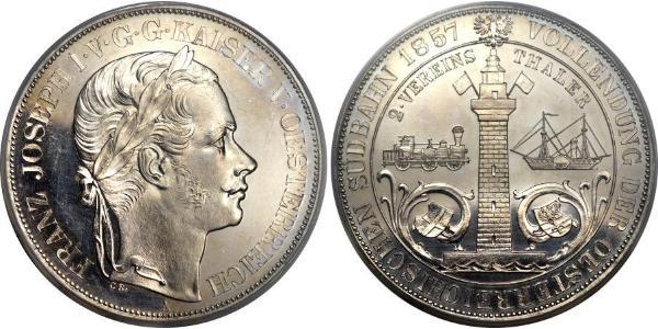 2 Thaler Imperio austríaco (1804-1867) Plata Franz Joseph I (1830 - 1916)