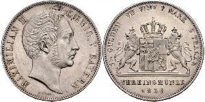 2 Thaler Reino de Baviera (1806 - 1918) Plata Maximiliano II de Baviera(1811 - 1864)