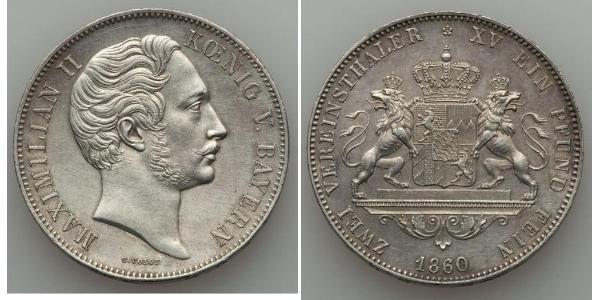 2 Thaler Reino de Baviera (1806 - 1918) Plata Maximiliano II de Baviera(1811 - 1864)