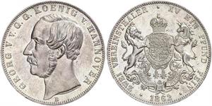 2 Thaler Reino de Hannover (1814 - 1866) Plata Jorge V de Hannover (1819 - 1878)