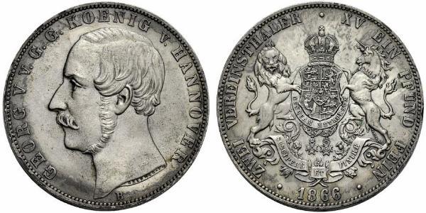 2 Thaler Reino de Hannover (1814 - 1866) Plata Jorge V de Hannover (1819 - 1878)