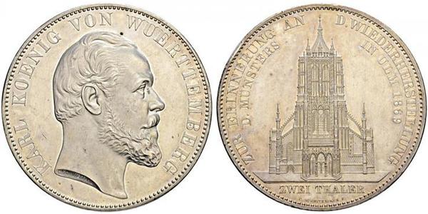 2 Thaler Reino de Wurtemberg (1806-1918) Plata Carlos I de Wurtemberg