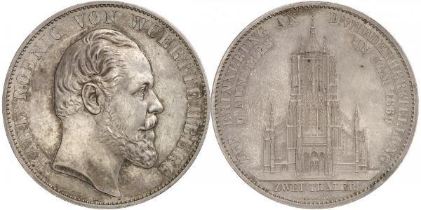 2 Thaler Reino de Wurtemberg (1806-1918) Plata Carlos I de Wurtemberg