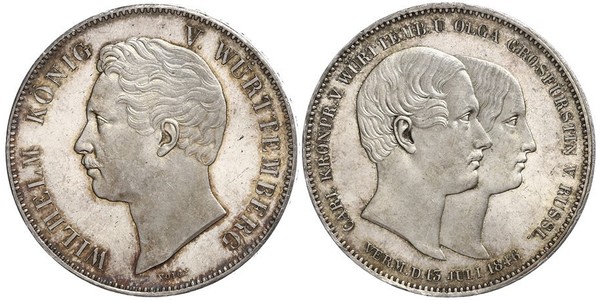 2 Thaler Reino de Wurtemberg (1806-1918) Plata Guillermo I de Wurtemberg