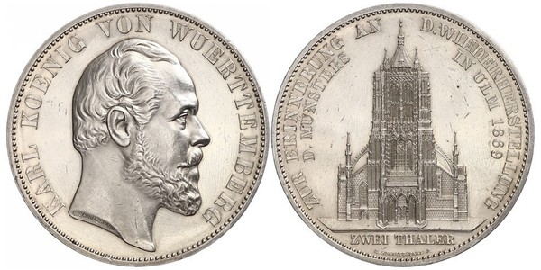 2 Thaler Reino de Wurtemberg (1806-1918) Plata Carlos I de Wurtemberg