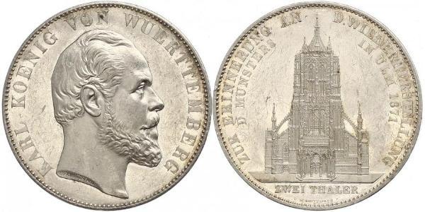 2 Thaler Reino de Wurtemberg (1806-1918) Plata Carlos I de Wurtemberg