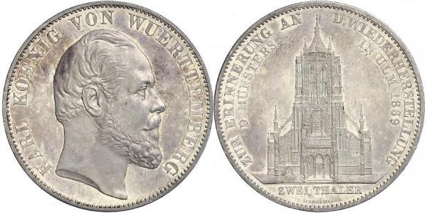 2 Thaler Reino de Wurtemberg (1806-1918) Plata Carlos I de Wurtemberg