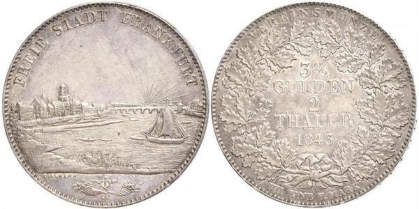 2 Thaler Freie Stadt Frankfurt Silber 
