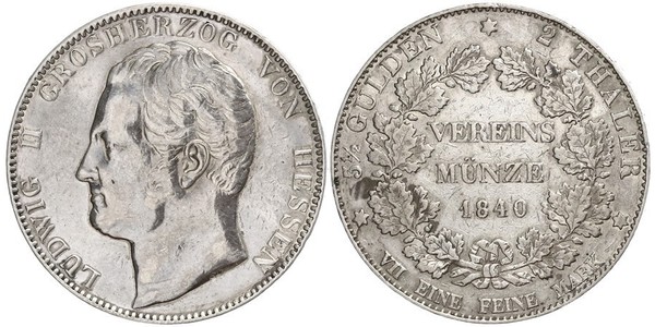 2 Thaler Großherzogtum Hessen (1806 - 1918) Silber Ludwig II. (Hessen-Darmstadt)