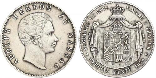 2 Thaler Herzogtum Nassau (1806 - 1866) Silber Adolph (Luxemburg)