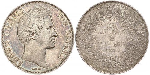 2 Thaler Königreich Bayern (1806 - 1918) Silber Ludwig I. (Bayern)(1786 – 1868)